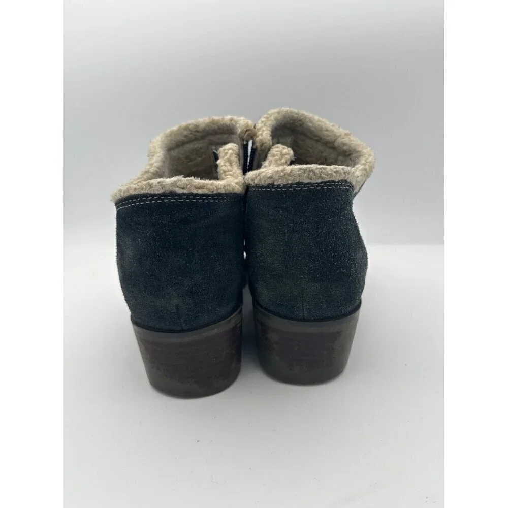Sporto Womens Leather & Suede Ankle Boots With Faux Fur Lining 7.5W Blue